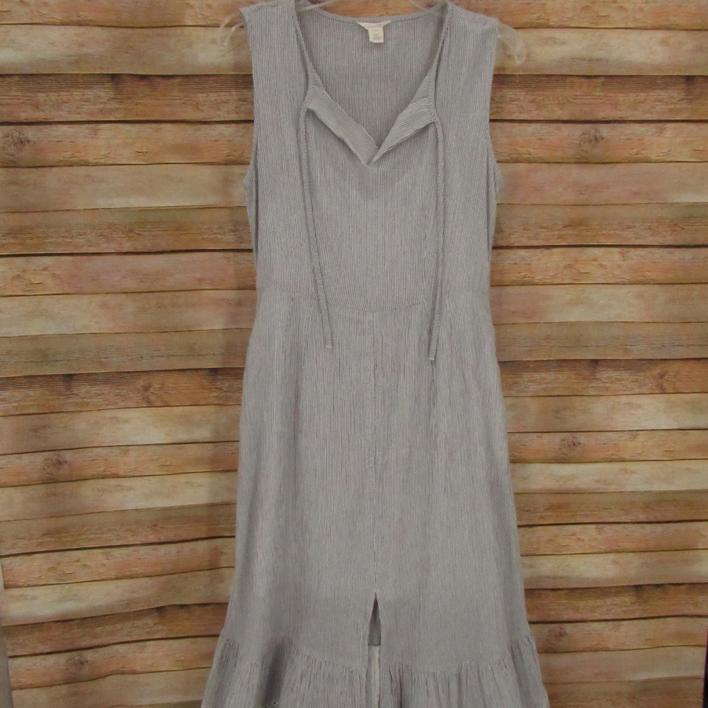 Caslon White/Blue Stripe V-Neck Sleeveless Front Slit Women's Maxi Dress XS